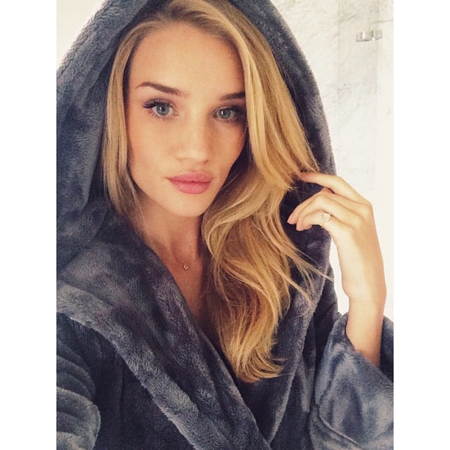 Rosie Huntington-Whiteley kept warm and cozy on a Sunday in her soft dressing gown. 
Source: Instagram user rosiehw