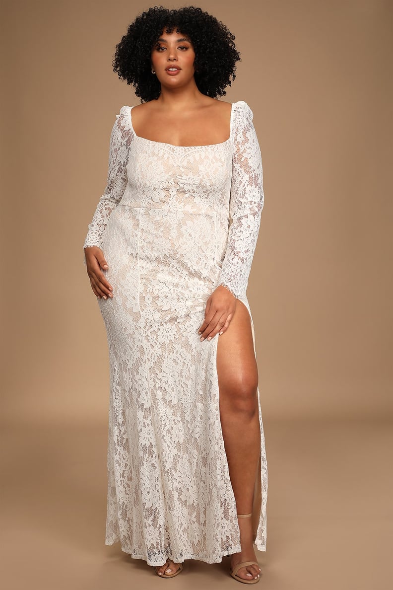 Stunning White Lace Dress - White and Beige Dress - Trumpet Dress - Lulus