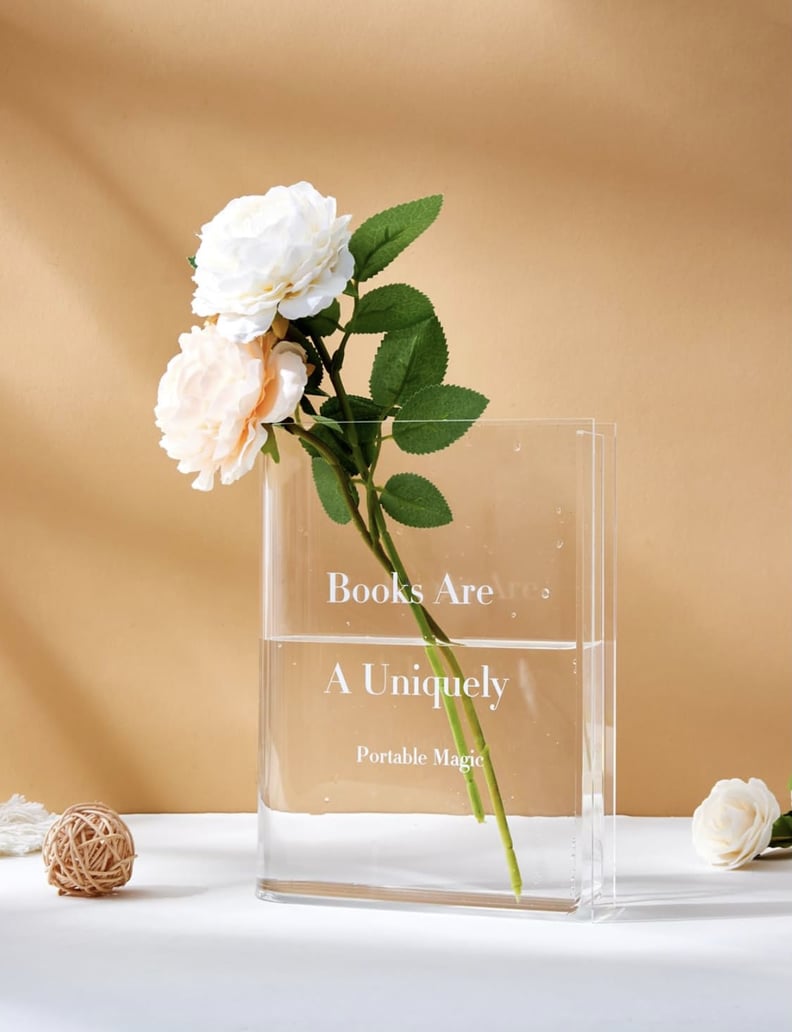 "Books Are a Uniquely Portable Magic" Clear Book Vase For Flowers