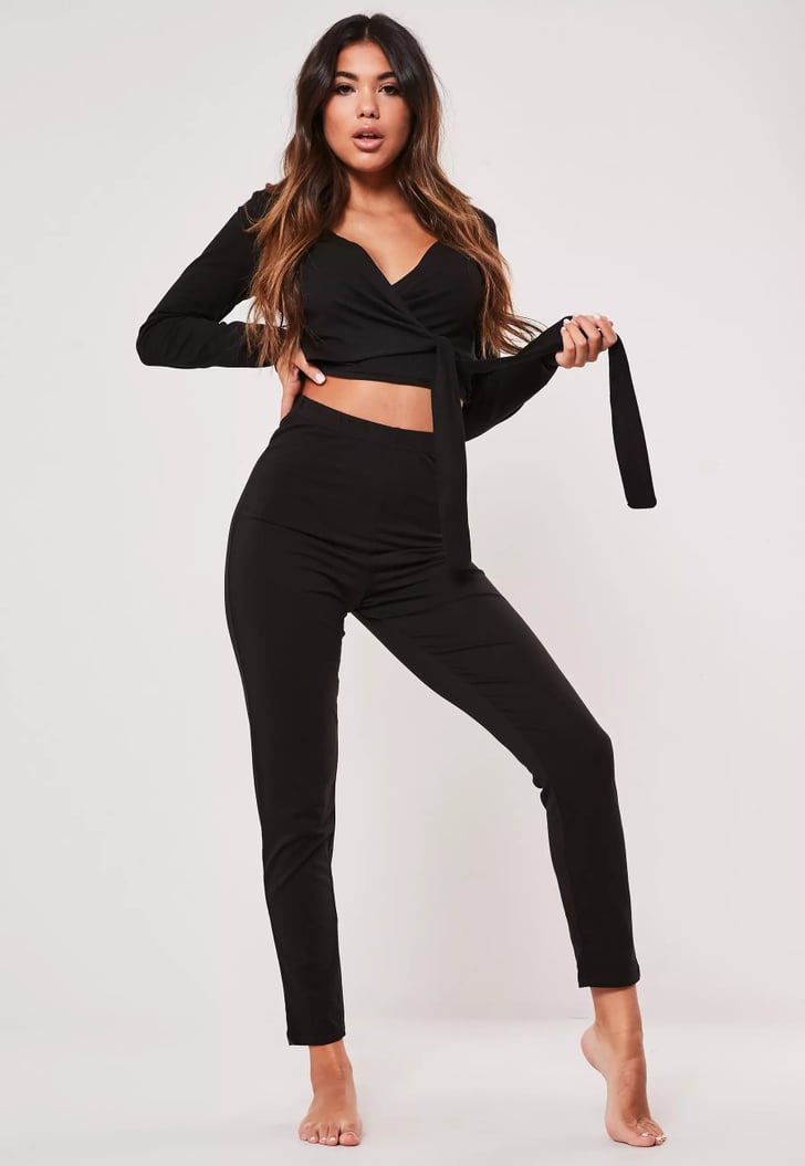 Black Long-Sleeve Wrap Top snd Legging Loungewear Set | Best Cheap ...