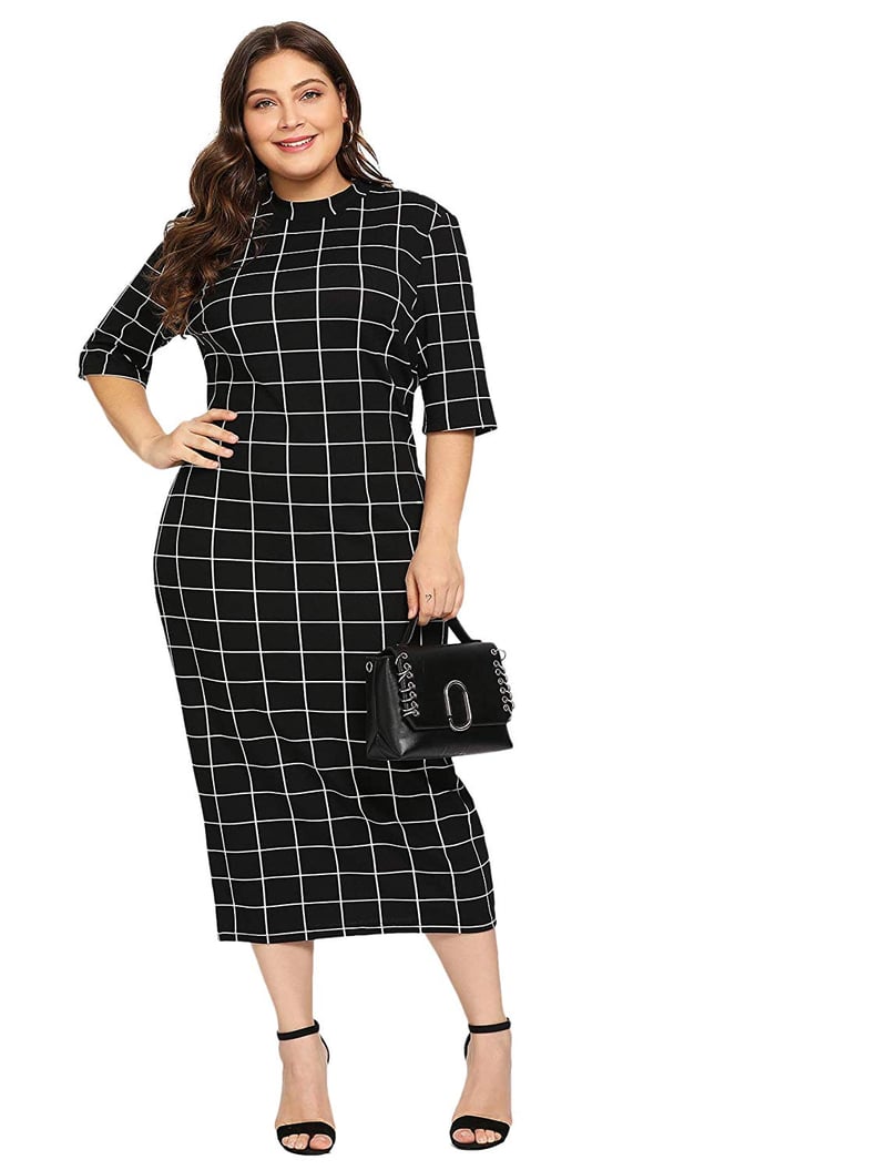 Floerns Short Sleeve Gingham Bodycon Business Pencil Dress