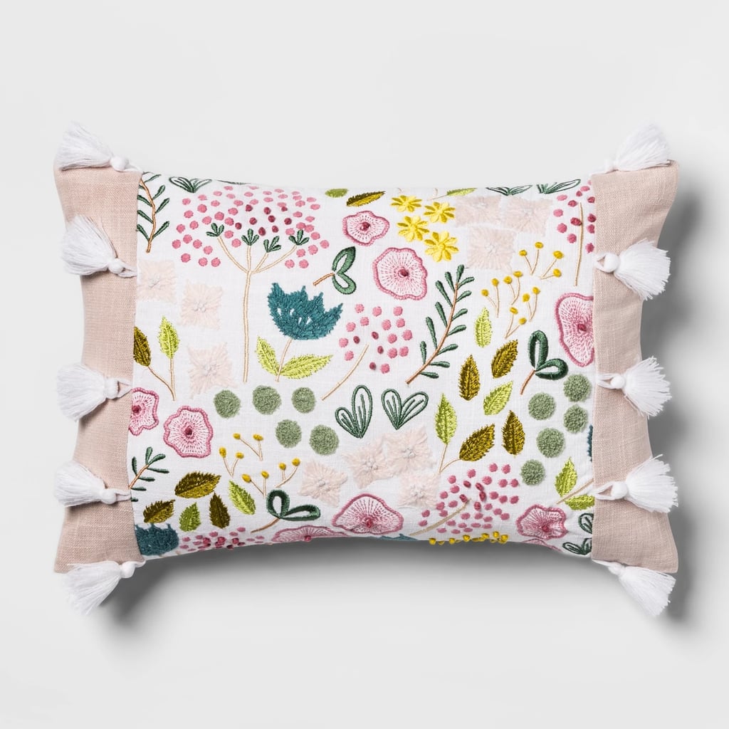 Get the Look: Pink Floral Embroidered Lumbar Pillow