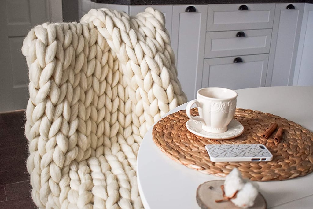 Chunky Knit Merino Wool Blanket Large Throw Blanket