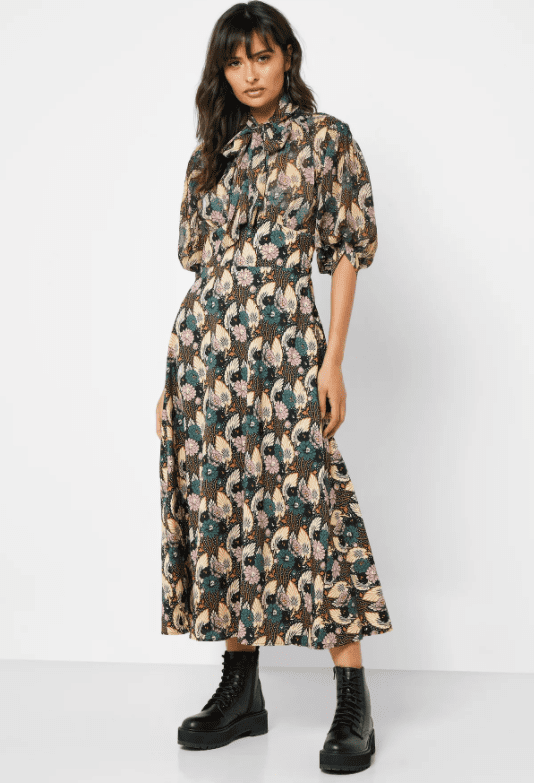 Topshop – Tie Neck Floral Print Dress