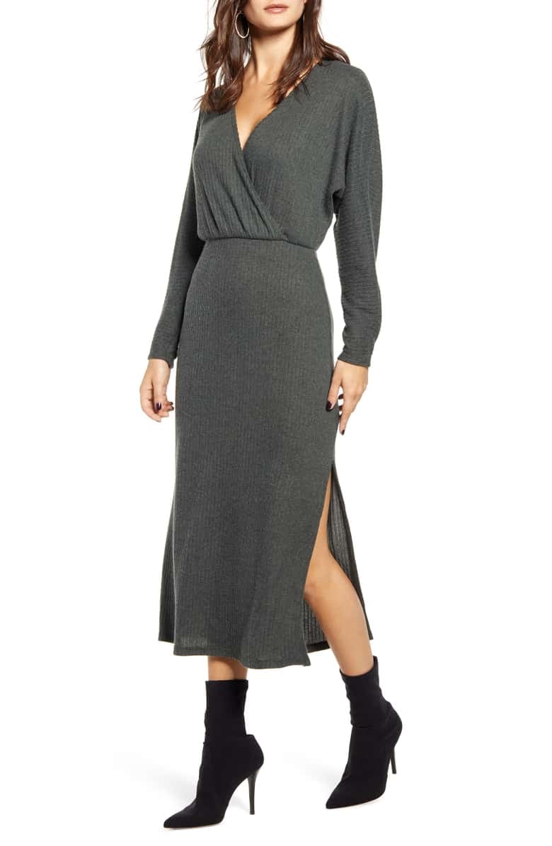 All in Favor Cozy Ribbed Midi Dress