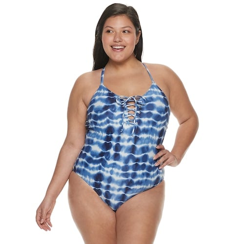 SO Ocean Waves Lace-Up One-Piece Swimsuit