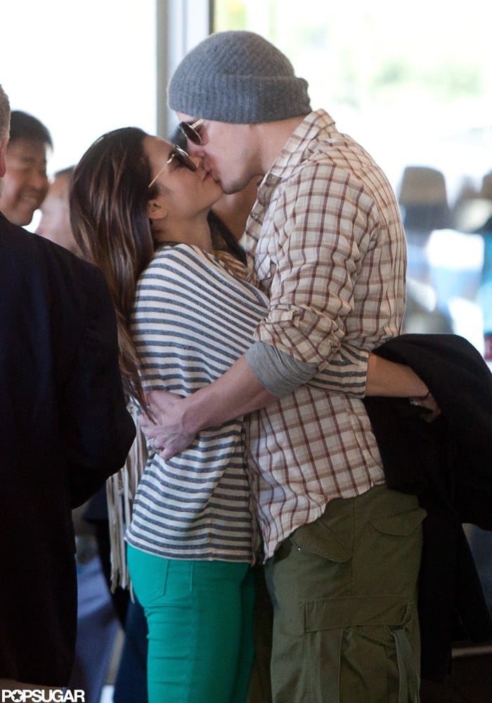 Channing Tatum and Jenna Dewan shared a sweet kiss while waiting for their car outside of LAX in February 2012. Channing Tatum and Jenna Dewan shared a sweet kiss while waiting for their car outside of LAX in February 2012.