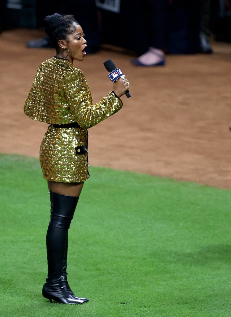 Keke Palmer Wears a Gold Suit at the World Series