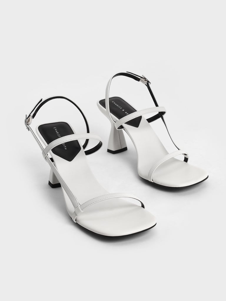白色凉鞋:查尔斯& Ketih白垩系带雕塑跟露跟女鞋凉鞋