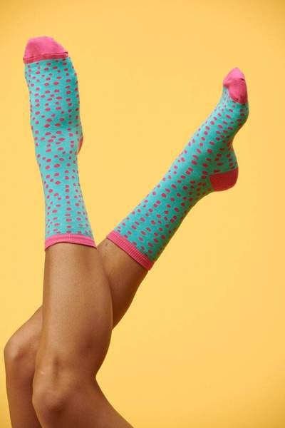 Lucy & Yak 'River' Organic Cotton Socks in Turquoise & Pink Polka Dot