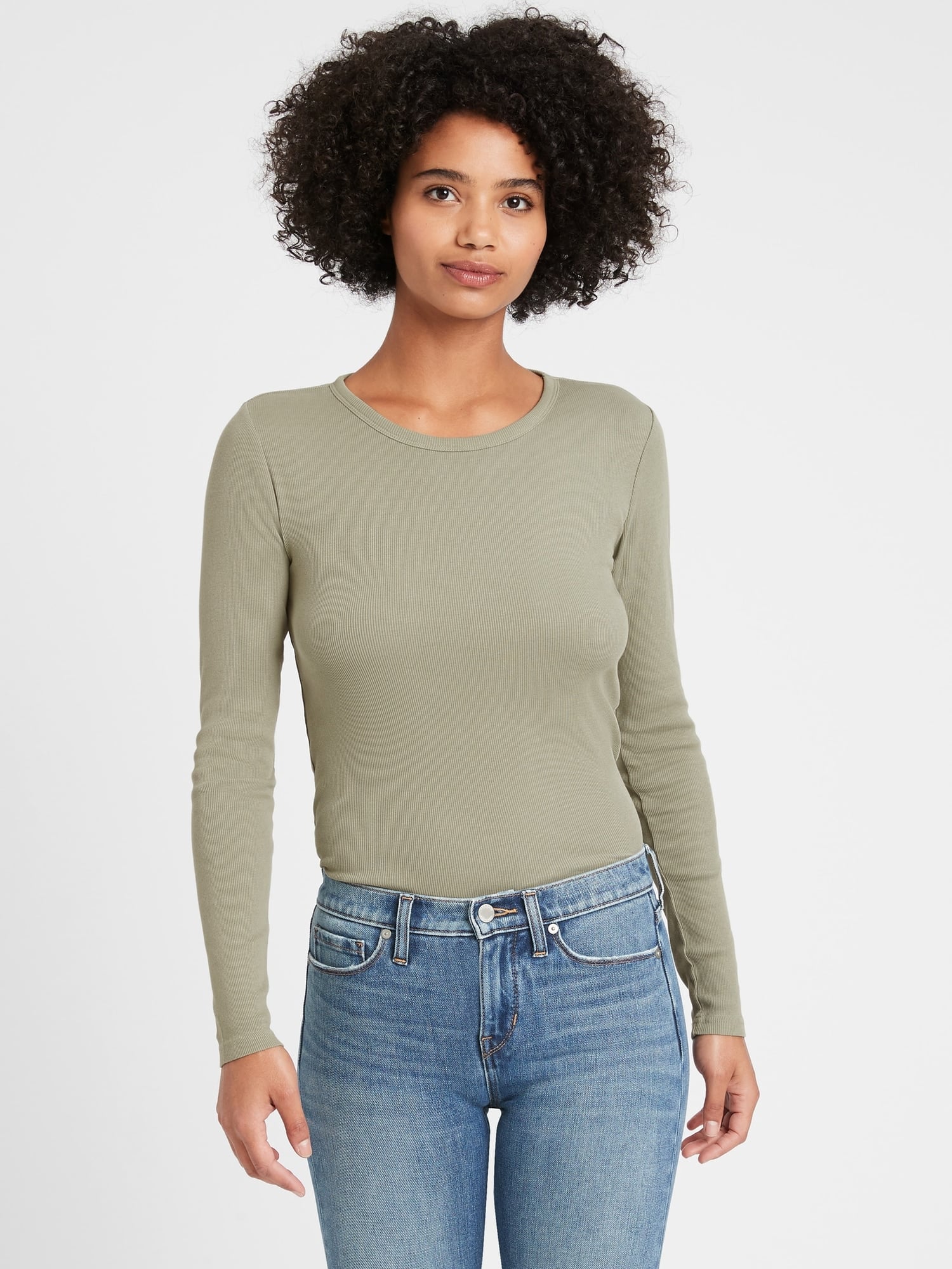 Fitted Ribbed Long-Sleeve T-Shirt 