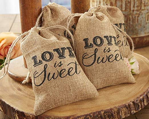 "Love is Sweet" Burlap Drawstring Favour Bag