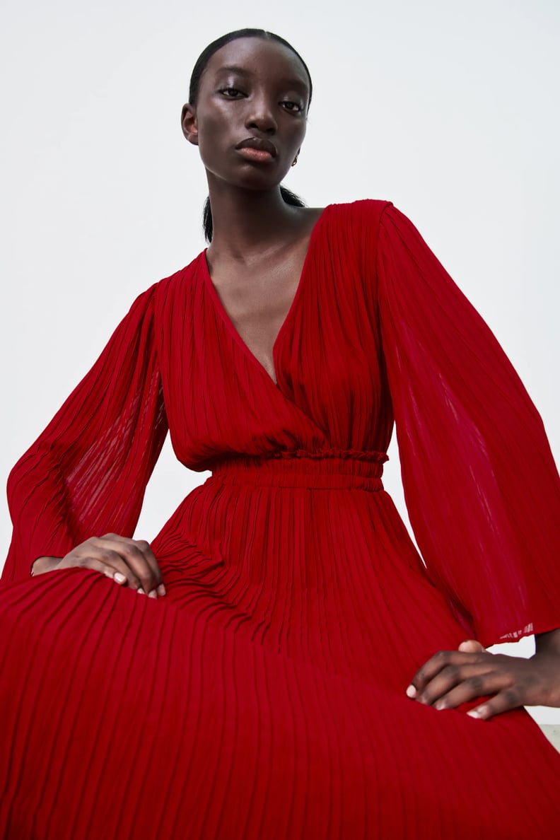 Classic Red: Zara Pleated Midi Dress