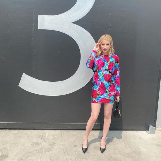 Emma Roberts Wears a Floral Versace Minidress