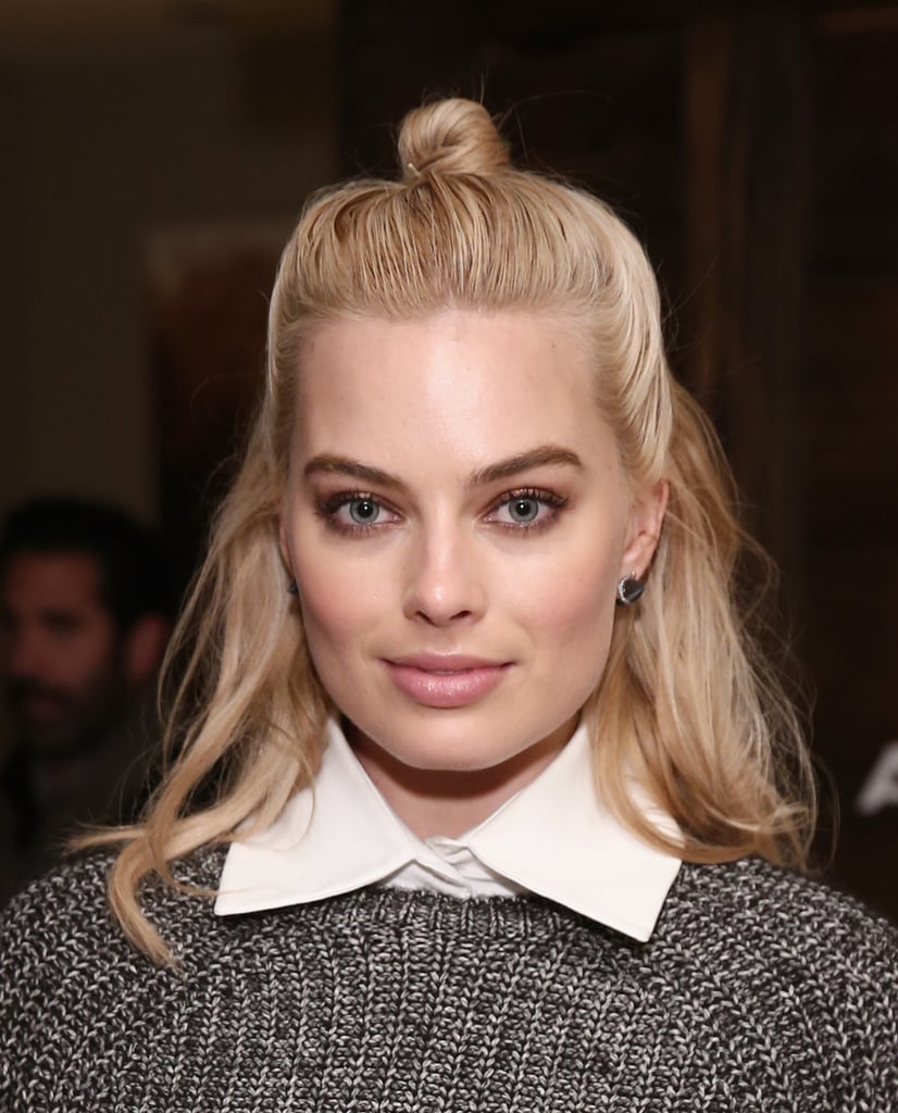 Margot Robbie's lob looks fetching in the half-up style.