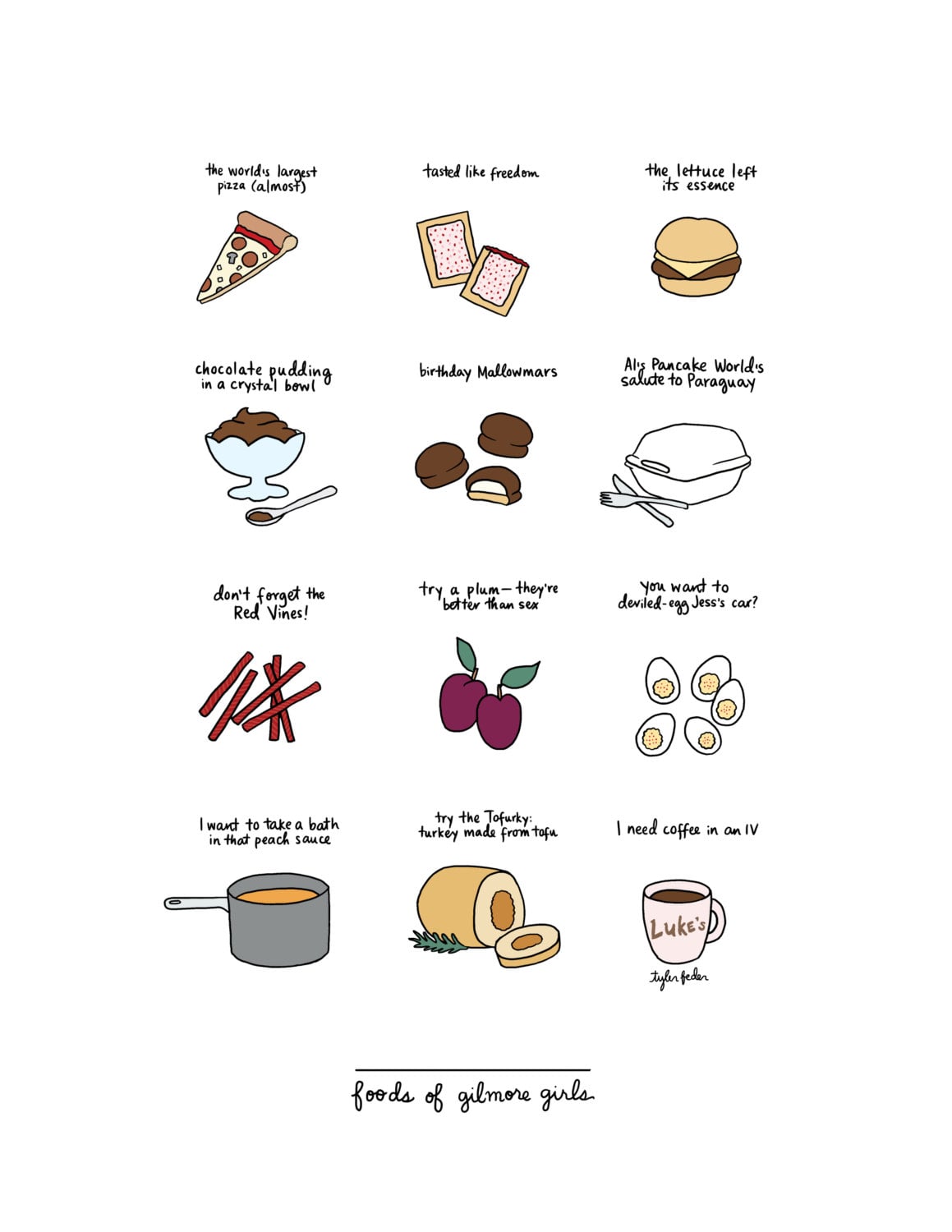 foods of gilmore girls hand illustrated print 12 and up 30 gilmore girls gifts for any butt faced miscreant in your life popsugar entertainment photo 18