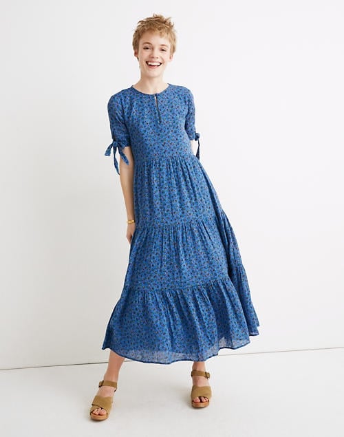 Madewell Tie-Sleeve Tiered Midi Dress 