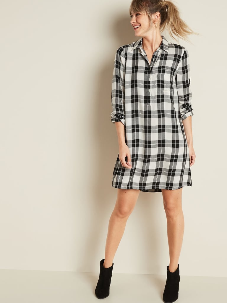 Plaid Popover Shirt Dress for Women