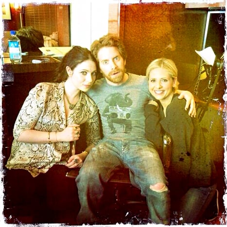 Sarah Michelle Gellar hung out with Michelle Trachtenberg and Seth Green on her Crazy Ones set in February 2014.
Source: Twitter user RealSMG