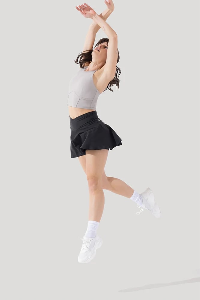 Popflex Crisscross Hourglass Twirl Skort in Black