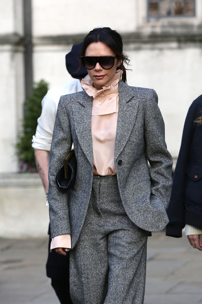 Victoria Beckham Gray Suit With Brooklyn Beckham Girlfriend