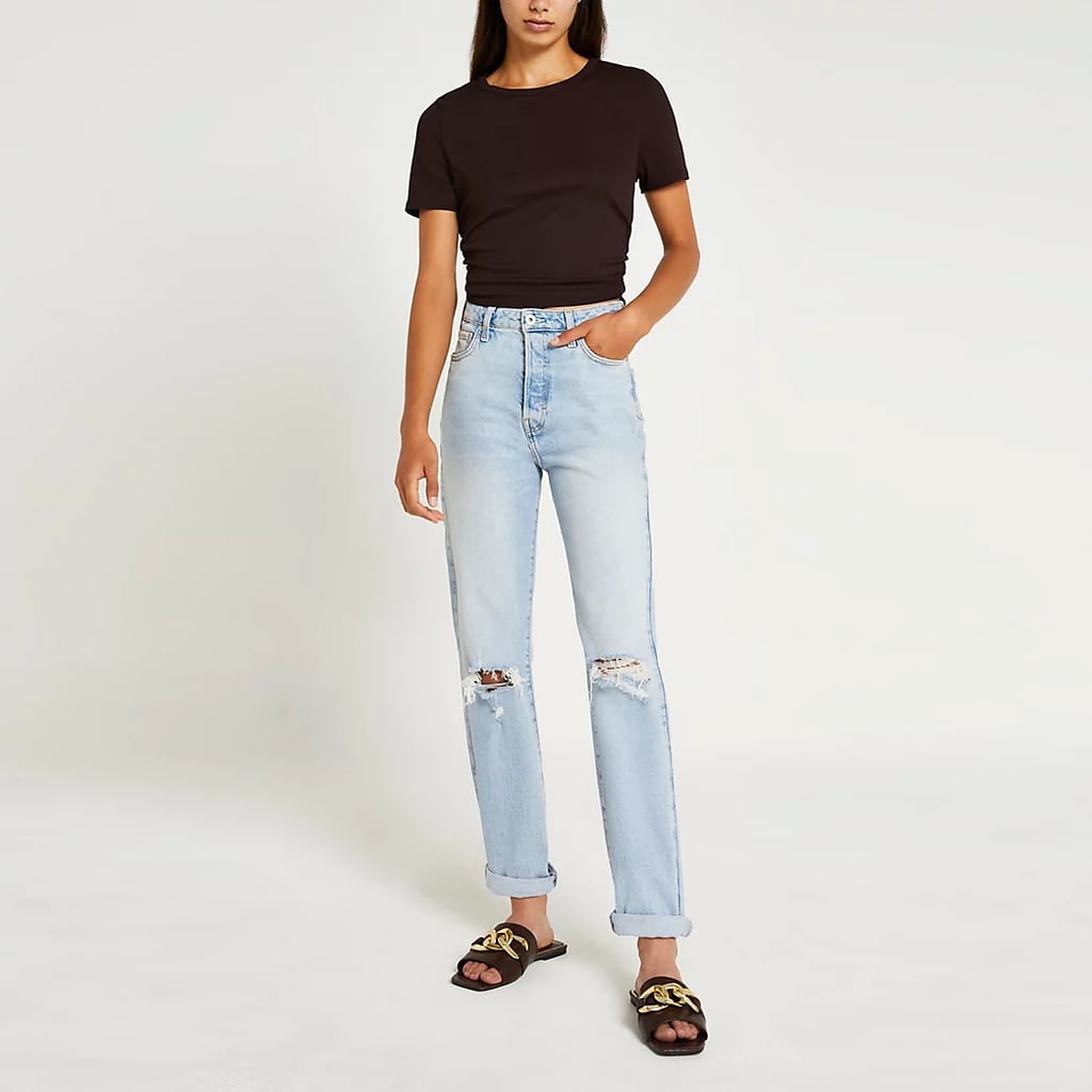 An Elevated T-Shirt: River Island Brown Ruched Short Sleeve T-Shirt
