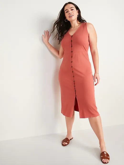 Old Navy Sleeveless RibKnit ButtonFront Midi Dress Best Everyday