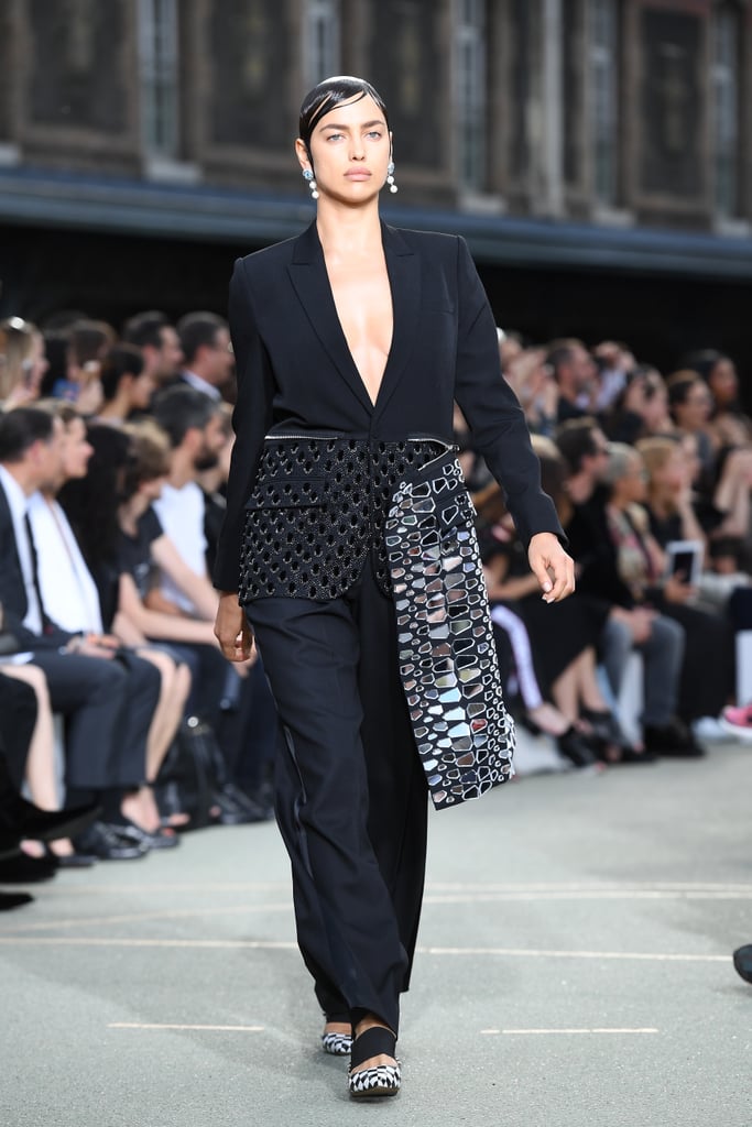 Irina Shayk showed off a luxe take on menswear.