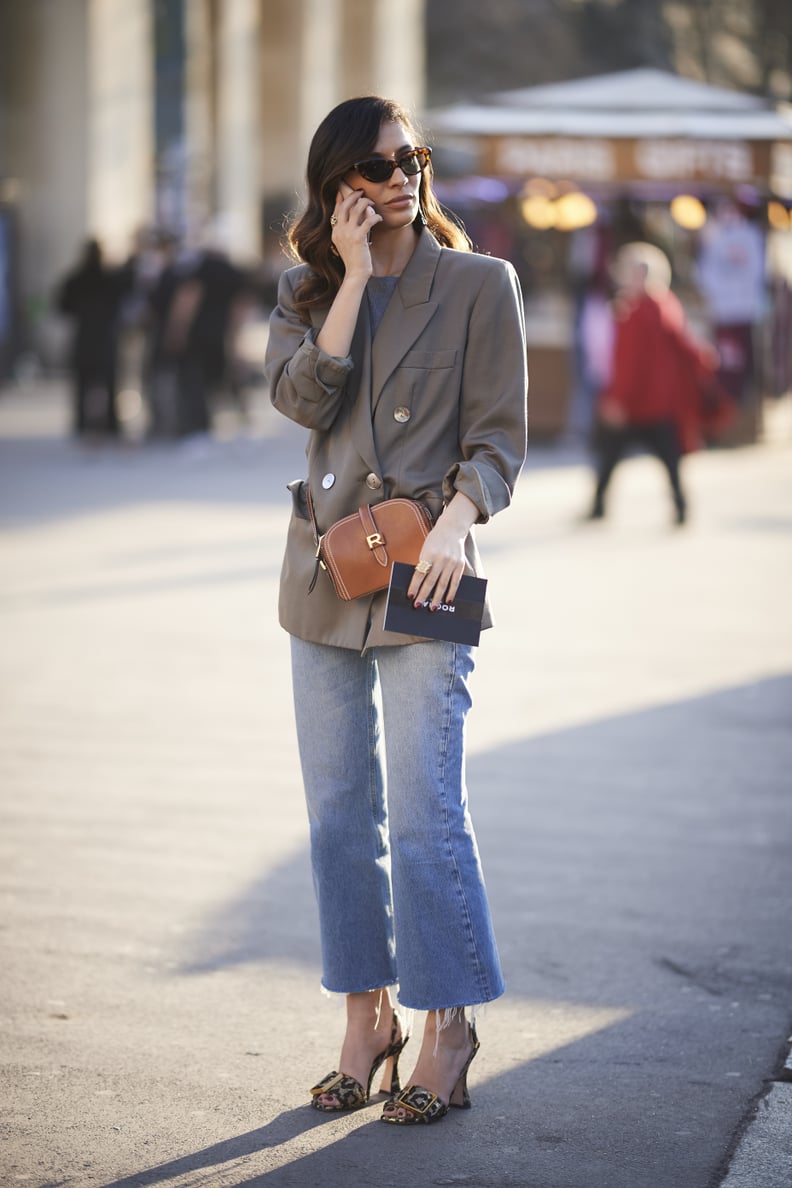 With a Double-Breasted Blazer and Statement Heels