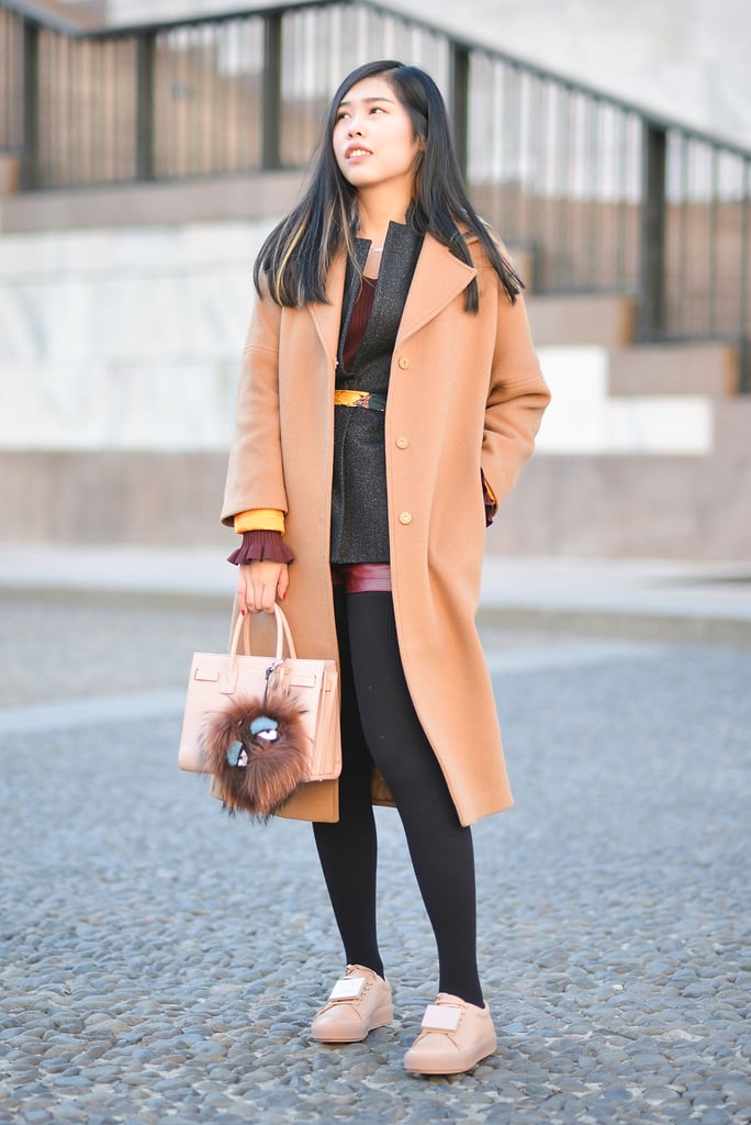 Match Your Shoes With Your Coat AND Your Bag How to Wear Sneakers in