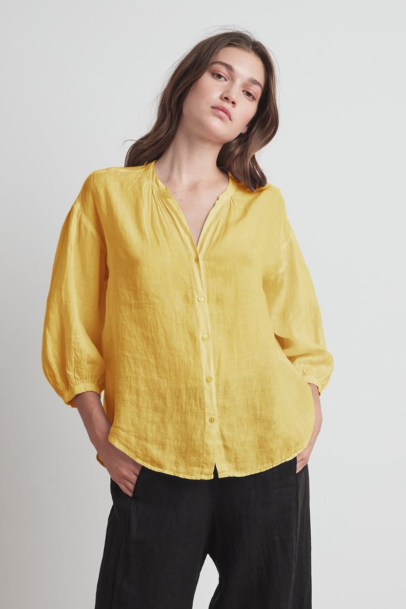 Velvet Woven Linen Blouse