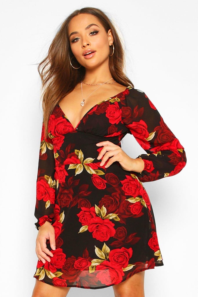 Rose Floral Print Babydoll Dress The Best Cutest Dresses on Boohoo
