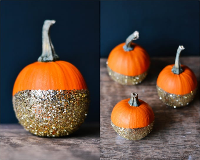 Glitter-Dipped Pumpkins