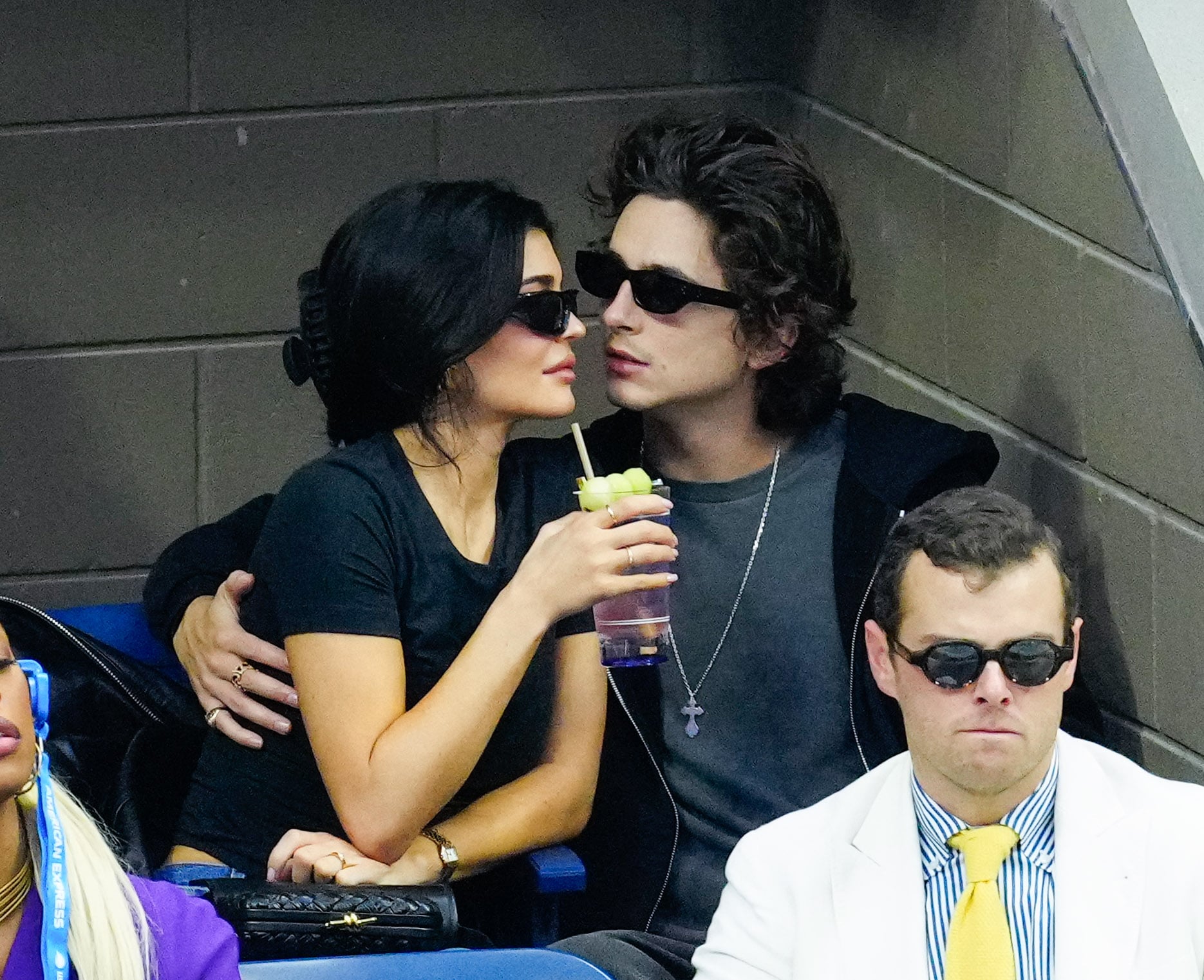 NEW YORK, NEW YORK - SEPTEMBER 10:  Kylie Jenner and Timothée Chalamet are seen at the Final game with Novak Djokovic vs. Daniil Medvedev at the 2023 US Open Tennis Championships on September 10, 2023 in New York City. (Photo by Gotham/GC Images)