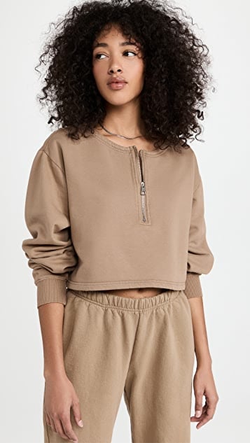 Good American Essentials Collarless Half Zip Sweatshirt