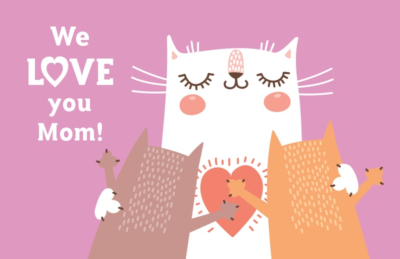 猫拥抱自由打印母亲节卡片