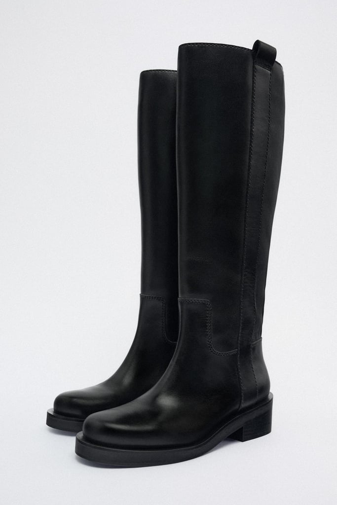 Bold Boots: Zara Flat Leather Knee High Boots