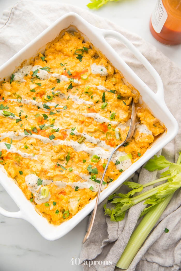 Buffalo Chicken Casserole With Ranch and Cauliflower Rice