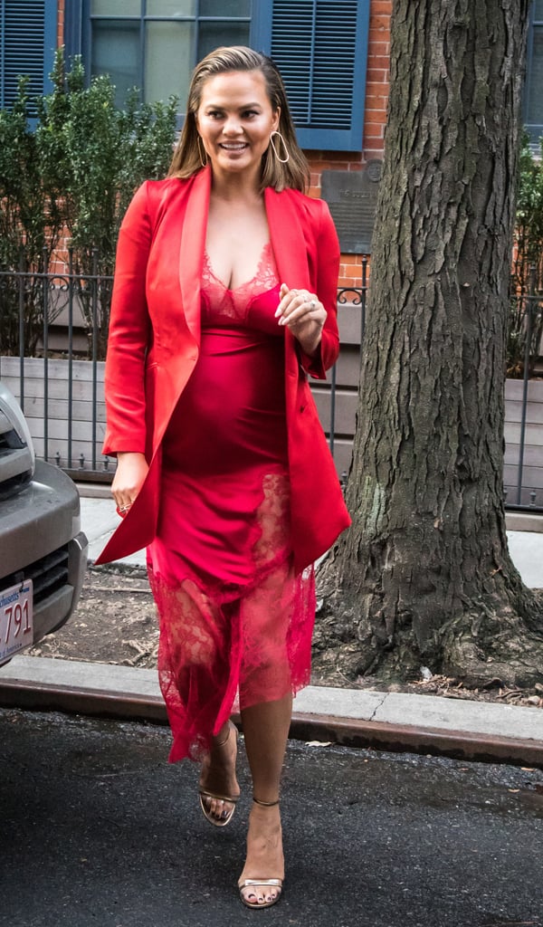 Chrissy Teigen Red Slip Dress on Jimmy Fallon