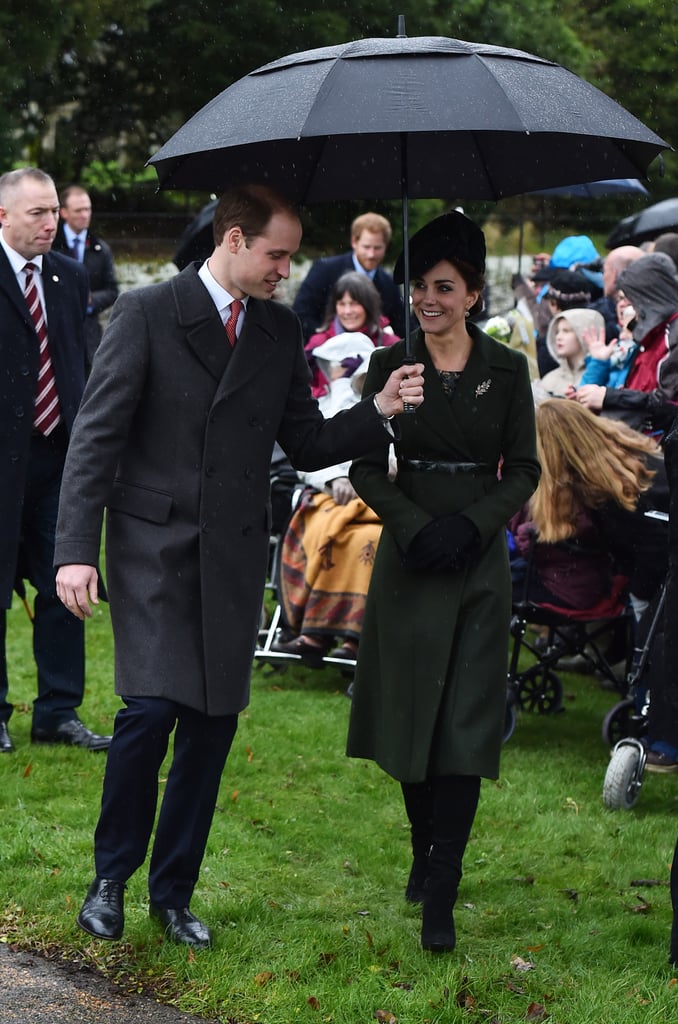 The duchess cinched her long Sportmax coat at the waist with a sleek, sophisticated leather belt — the final touch to a very smart Christmas day outfit.