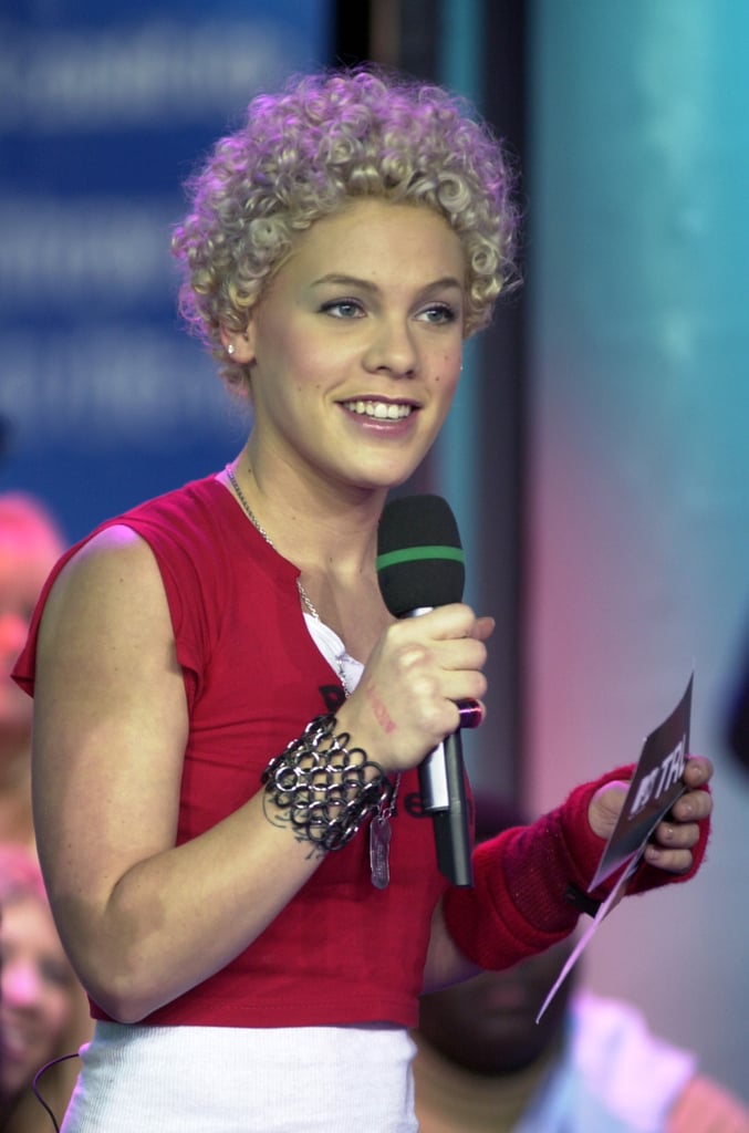 Pink sported a curly 'do on TRL in 2001.