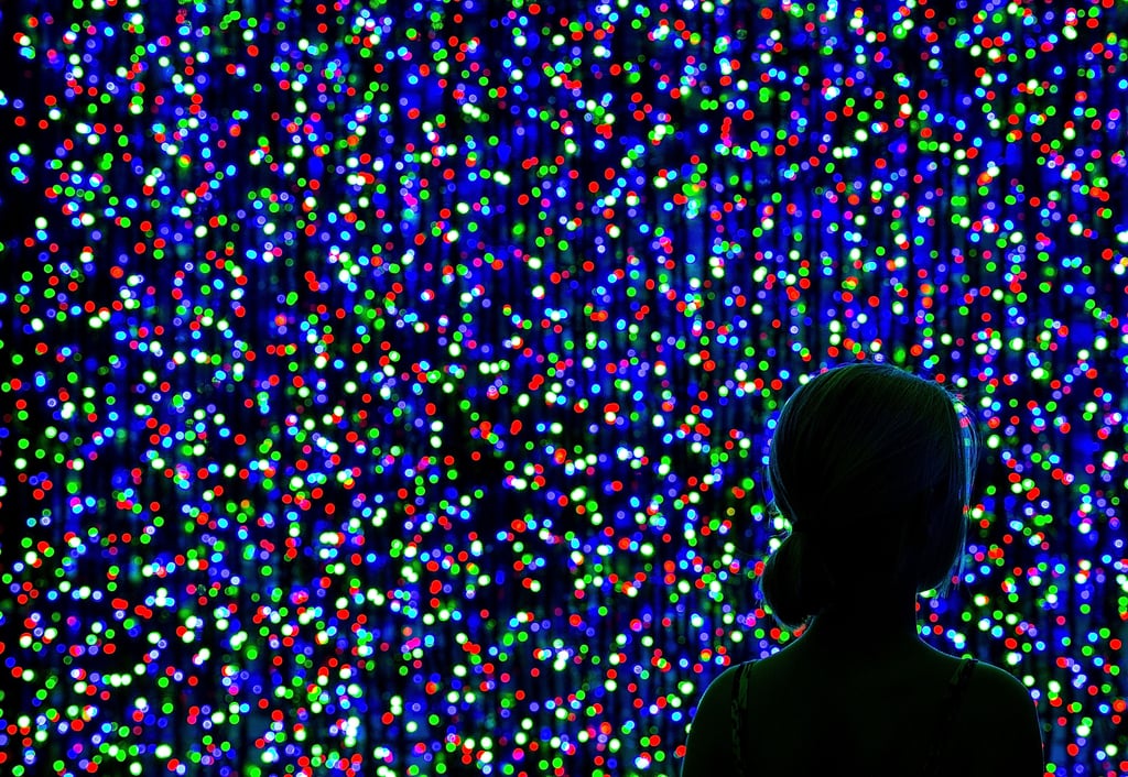 A visitor stood in front of the stunning light display in Canberra, Australia.
