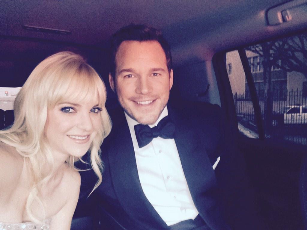Chris: "It's raining in LA and we're on our way to the Oscars! Gonna be a #wetredcarpet!"