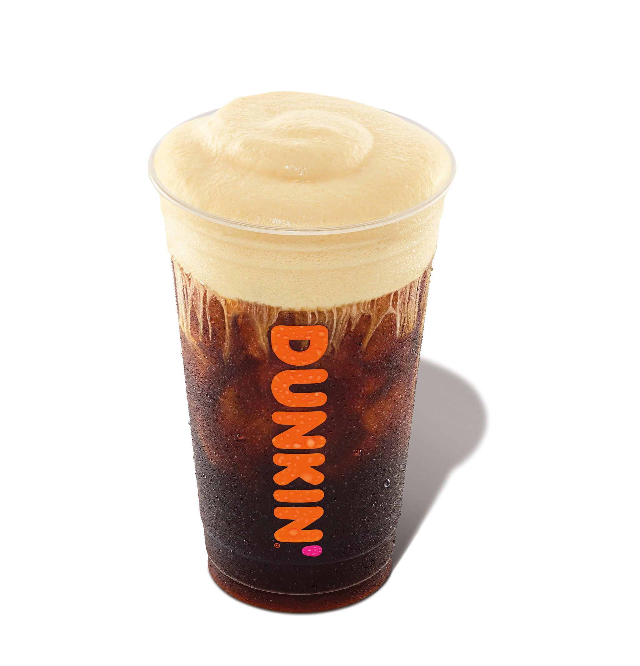 2021 Q1 Window 5 Retouched Product Image (Library Perspective):Pumpkin Cream Cold Brew with Cold Foam; branded plastic cup(image + shadow + white background/transparency)