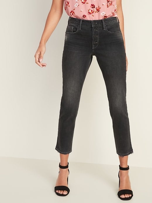 High-Waisted Power Slim Straight Button-Fly Ankle Jeans