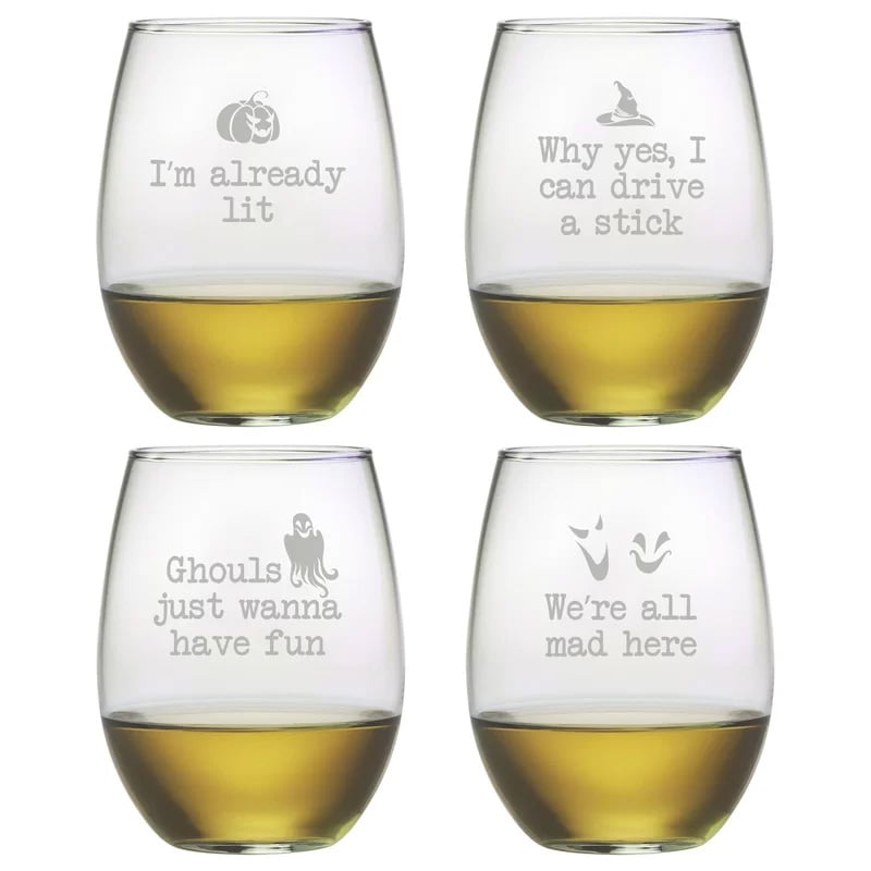 Ghoul's Night Out Mix of 21-oz. Stemless Wine Glasses ($32 for set of 4)