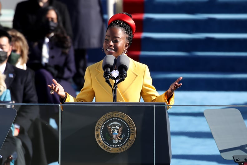 WASHINGTON, DC - JANUARY 20: Youth Poet Laureate Amanda Gorman speaks during the inauguration of U.S. President-elect Joe Biden on the West Front of the U.S. Capitol on January 20, 2021 in Washington, DC. During today's inauguration ceremony Joe Biden bec