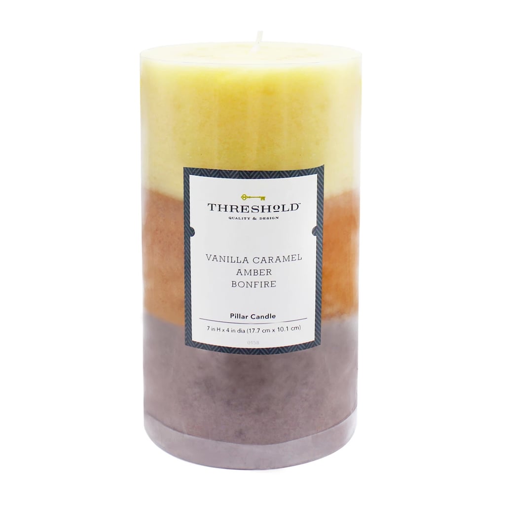 Layered Mottled Pillar Candle in Vanilla Caramel/Amber/Bonfire Best
