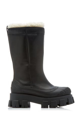 lug sole leather bootie prada