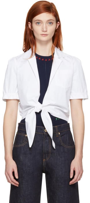 Carven White Tie Front Blouse